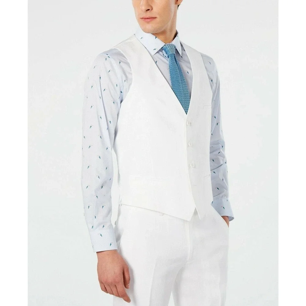 Bar III Mens‎ Slim fit Button-Up Suit Vest Size XL White 100%Linen E091427